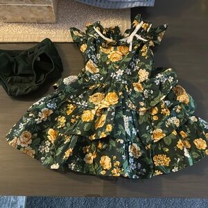 Janie and Jack baby girls dress green with yellow and blue flowers